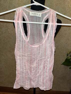 Abercrombie And Fitch Sheer Pink Tank With Beaded Design